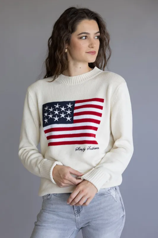 Simply Southern Preppy USA Flag Sweater for Women in Antique White | PP-0225-CRW-PREPPY-ANTWHITE sold by Glik’s