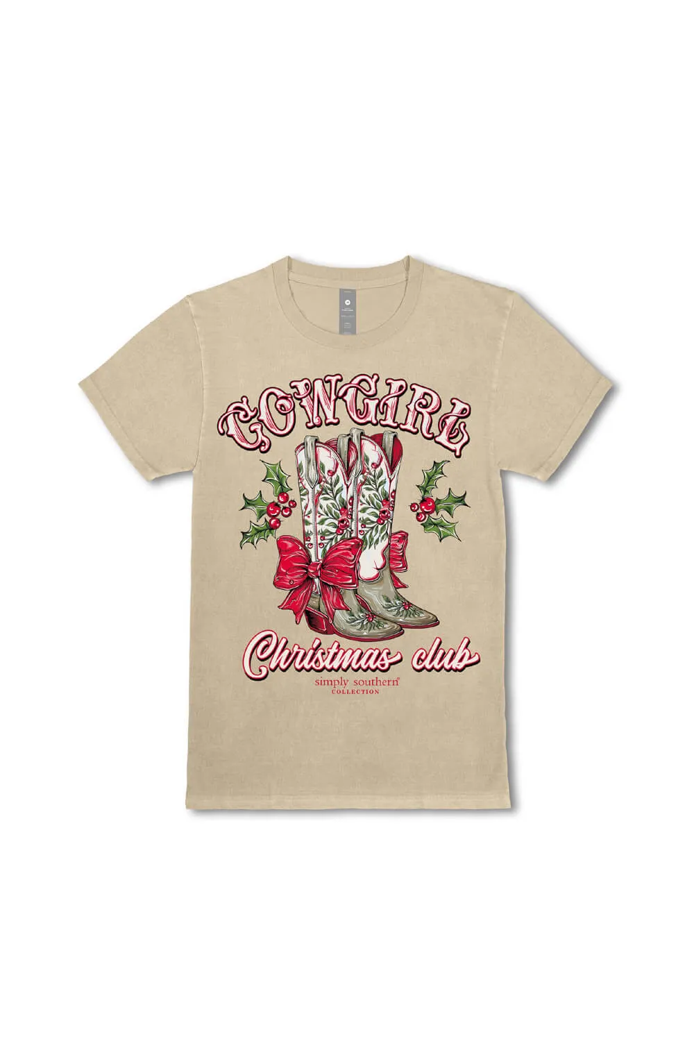 Simply Southern Cowgirl Christmas Club T-Shirt for Women in Beige | SS-HLDYBOOTS-WSHECRU sold by Glik’s product image thumbnail 2
