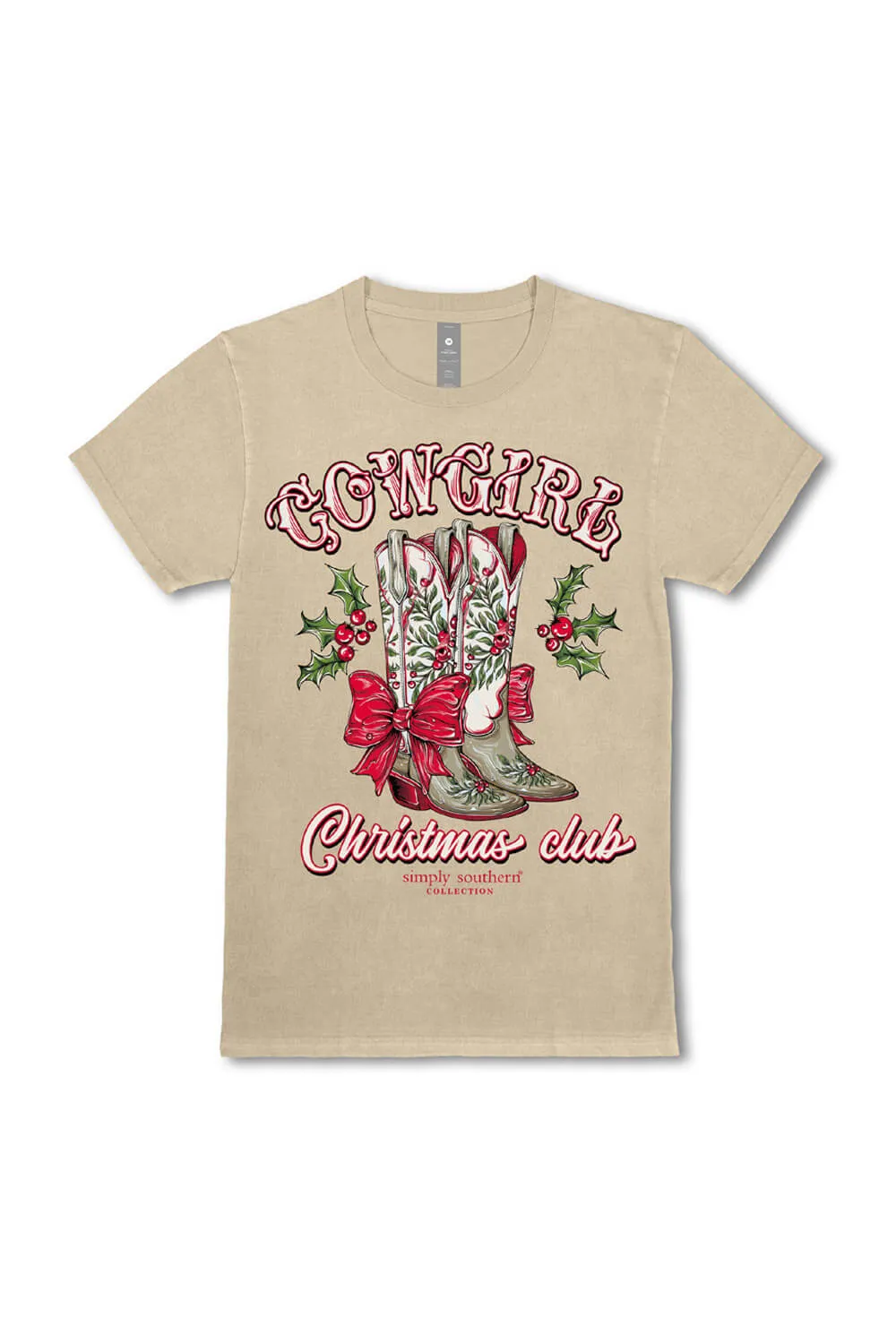 Simply Southern Plus Size Cowgirl Christmas Club T-Shirt for Women in Beige | EXT-SS-HLDYBOOTS-WSHECRU sold by Glik’s