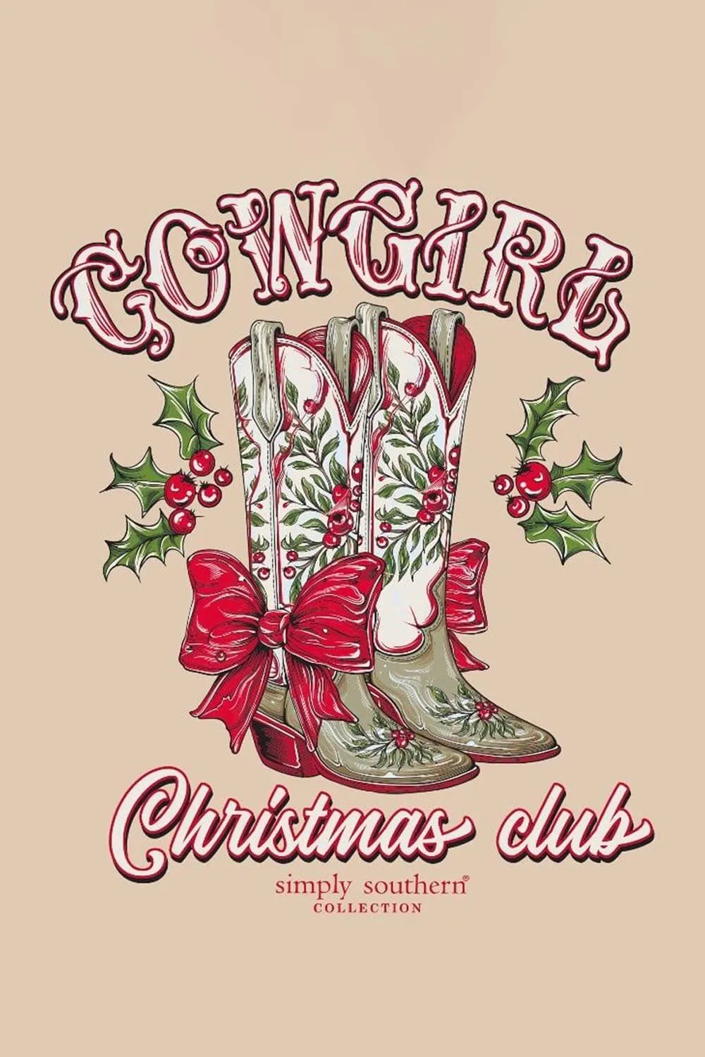 Simply Southern Plus Size Cowgirl Christmas Club T-Shirt for Women in Beige | EXT-SS-HLDYBOOTS-WSHECRU sold by Glik’s product image thumbnail 2