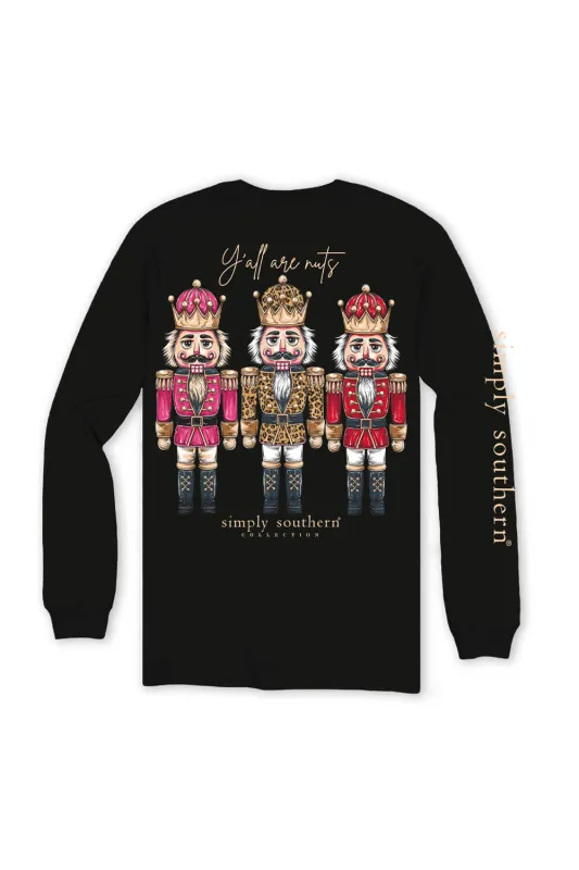 Simply Southern Plus Size Y’all Are Nuts Long Sleeve T-Shirt for Women in Black | EXT-LS-NTCRCKR-BLK sold by Glik’s