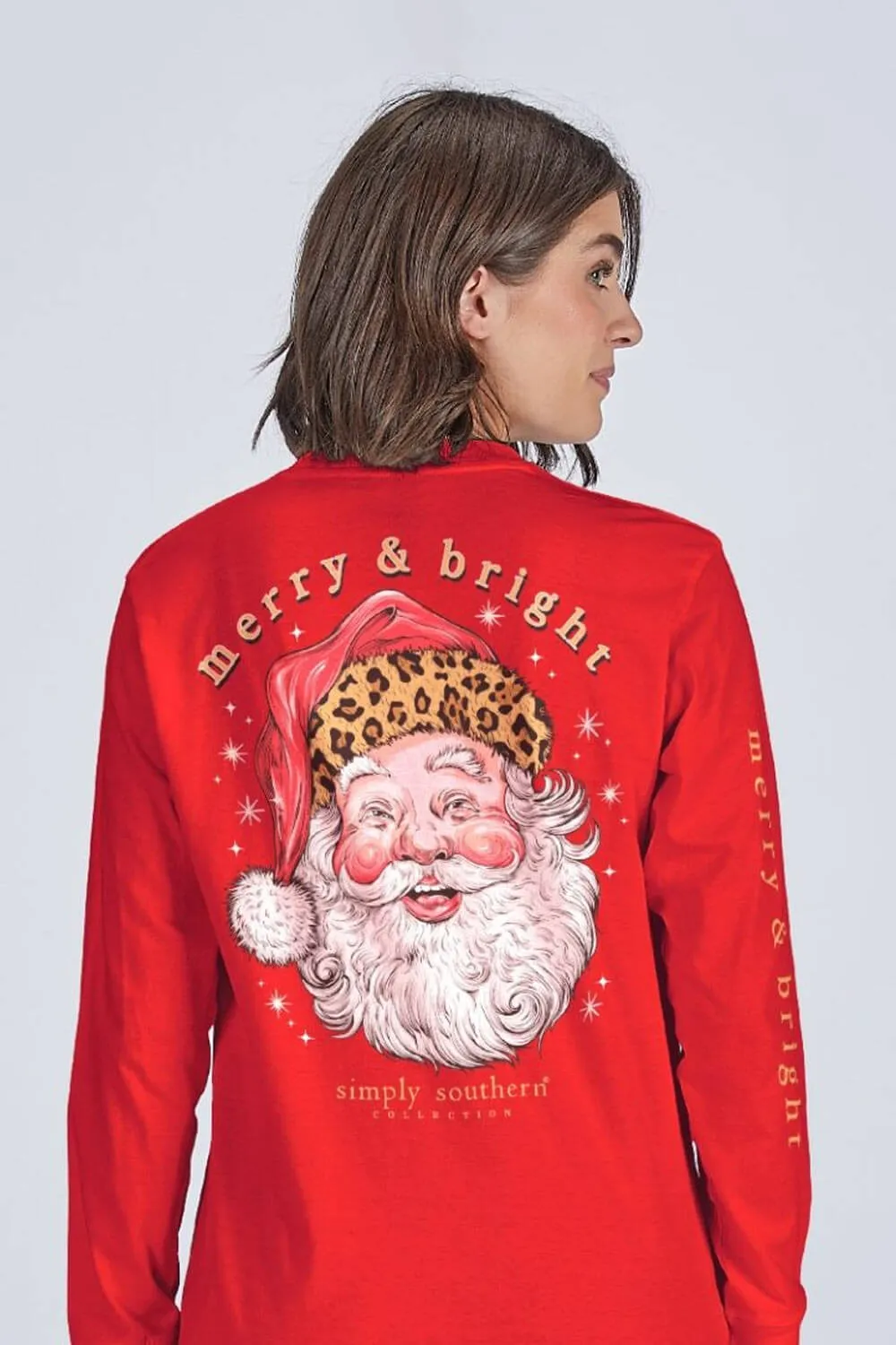 Simply Southern Leopard Hat Santa Long Sleeve T-Shirt for Women in Red | LS-LEOSANTA-RED sold by Glik’s