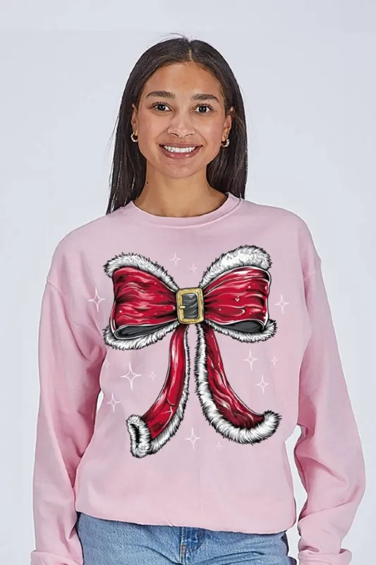 Simply Southern Santa Bow Crewneck for Women in Pink | CREW-BOW-TUTU sold by Glik’s