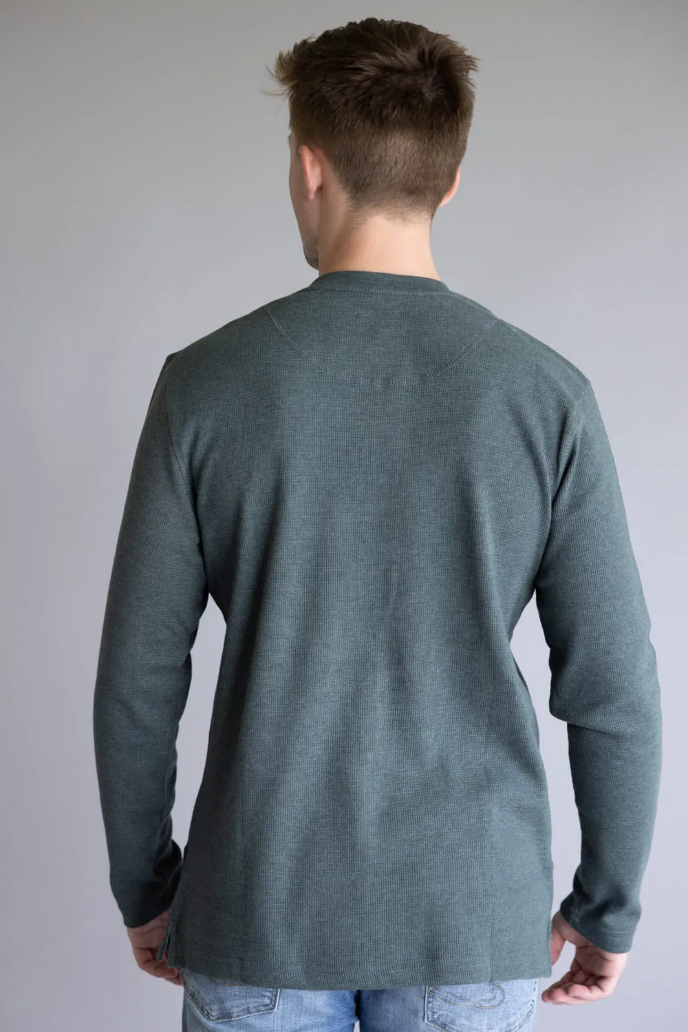 Weatherproof Vintage Waffle Button Henley Thermal Long Sleeve Shirt for Men in Green | F253093GK-HEATHERSCARAB sold by Glik’s product image thumbnail 3