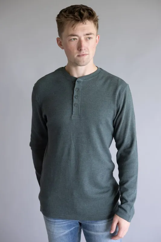 Weatherproof Vintage Waffle Button Henley Thermal Long Sleeve Shirt for Men in Green | F253093GK-HEATHERSCARAB sold by Glik’s