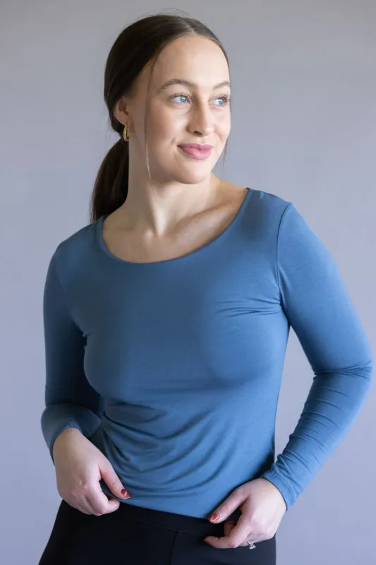 Seamless Double Layer Knit Top for Women in Blue Slate | T31152-SLATE sold by Glik’s