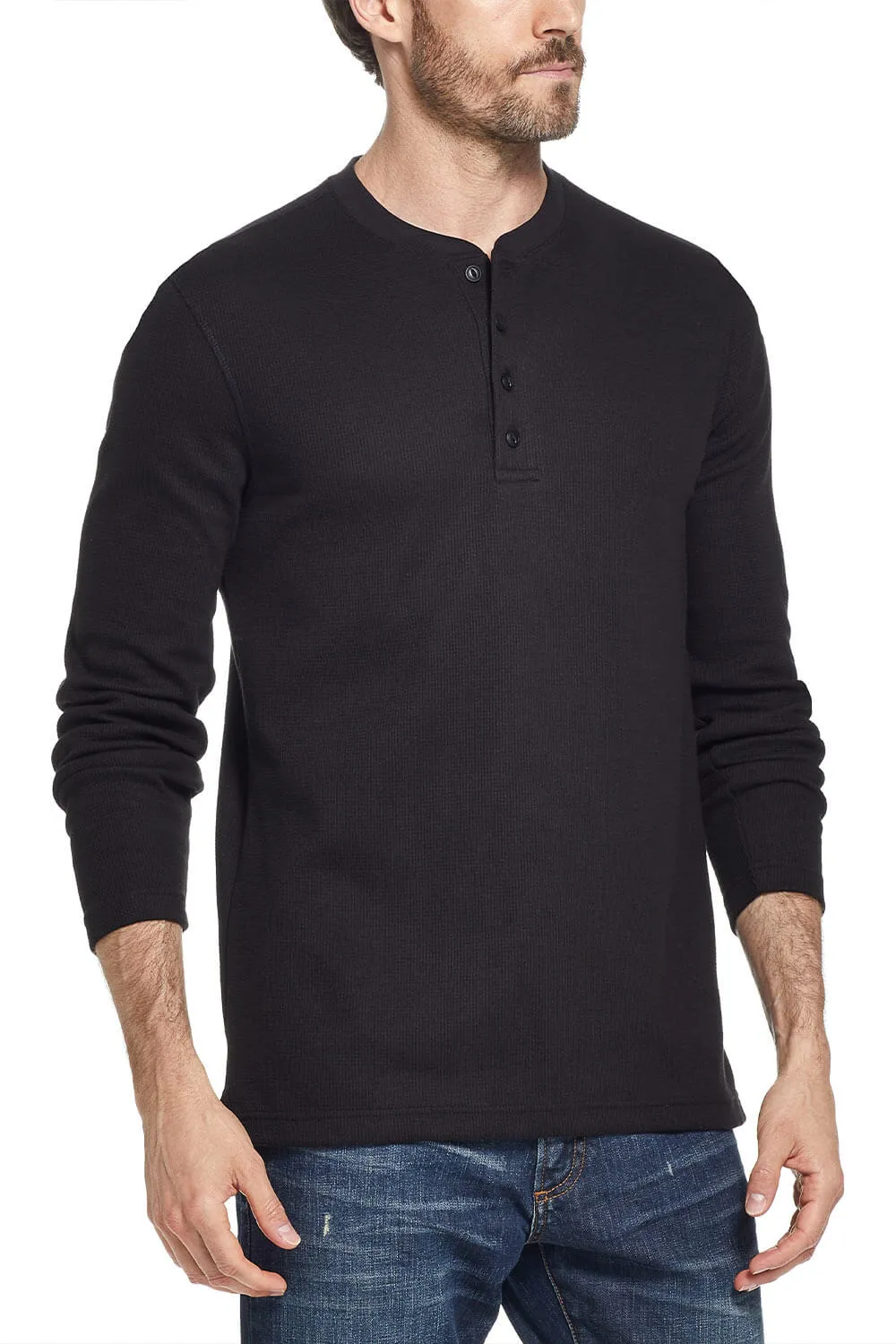 Weatherproof Vintage Waffle Button Henley Thermal Long Sleeve Shirt for Men in Black | F253093GK-BLK sold by Glik’s product image thumbnail 2
