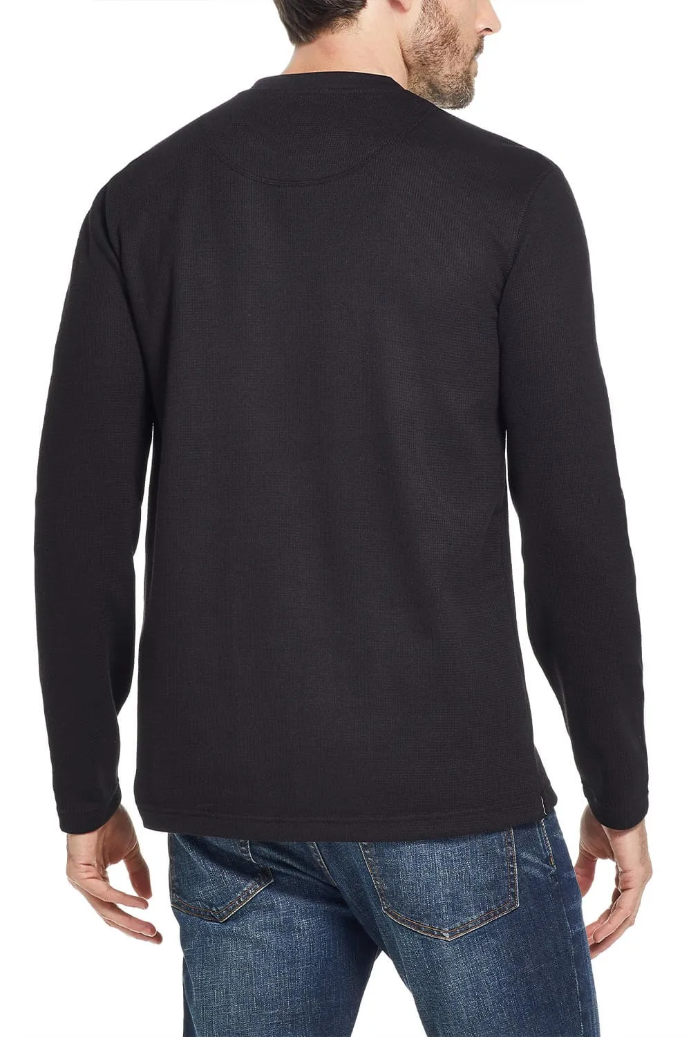 Weatherproof Vintage Waffle Button Henley Thermal Long Sleeve Shirt for Men in Black | F253093GK-BLK sold by Glik’s product image thumbnail 4