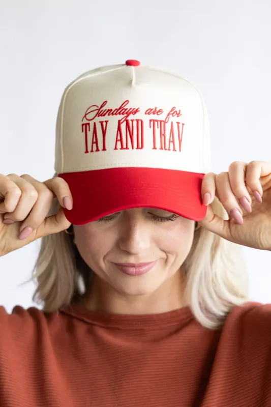 Sundays Are For Tay And Trav Trucker Hat for Women in Red/Tan | SUNDAYSAREFORTAYANDTAV sold by Glik’s