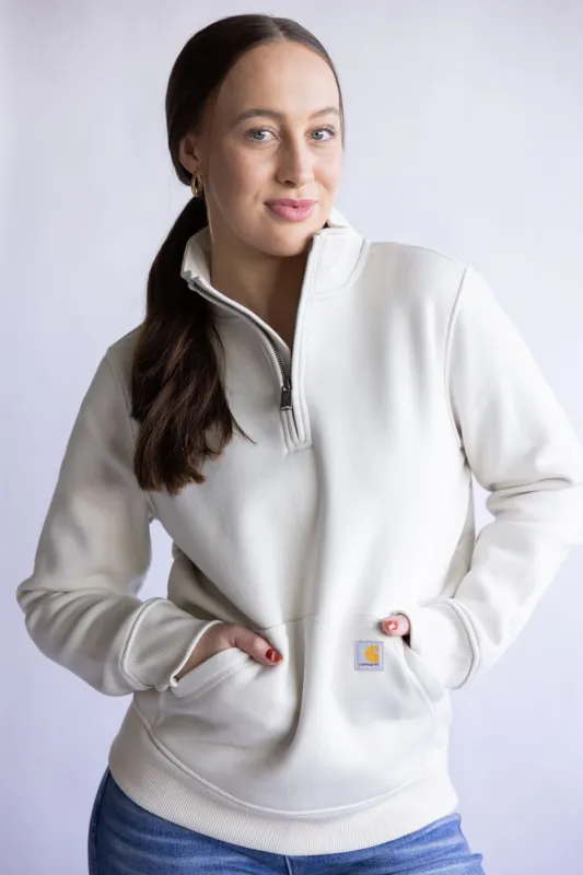 Carhartt Relaxed Fit Quarter Zip Mock Neck Sweatshirt for Women in Malt White | 105295-W03 sold by Glik’s