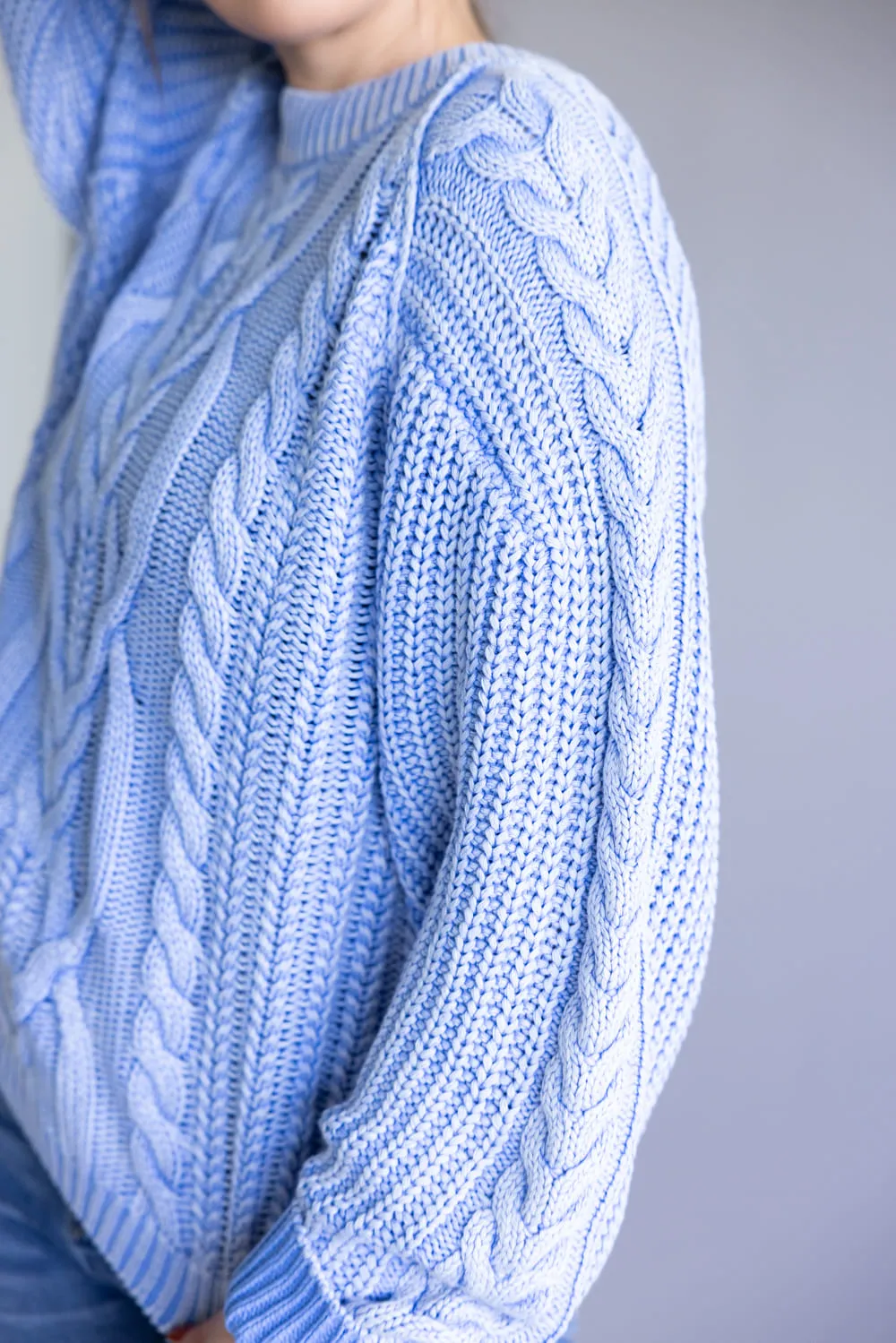 Free People Frankie Cable Sweater for Women in Della Robbia Blue | OB1790202-4021-DELLAROBBIABLUE sold by Glik’s product image thumbnail 3