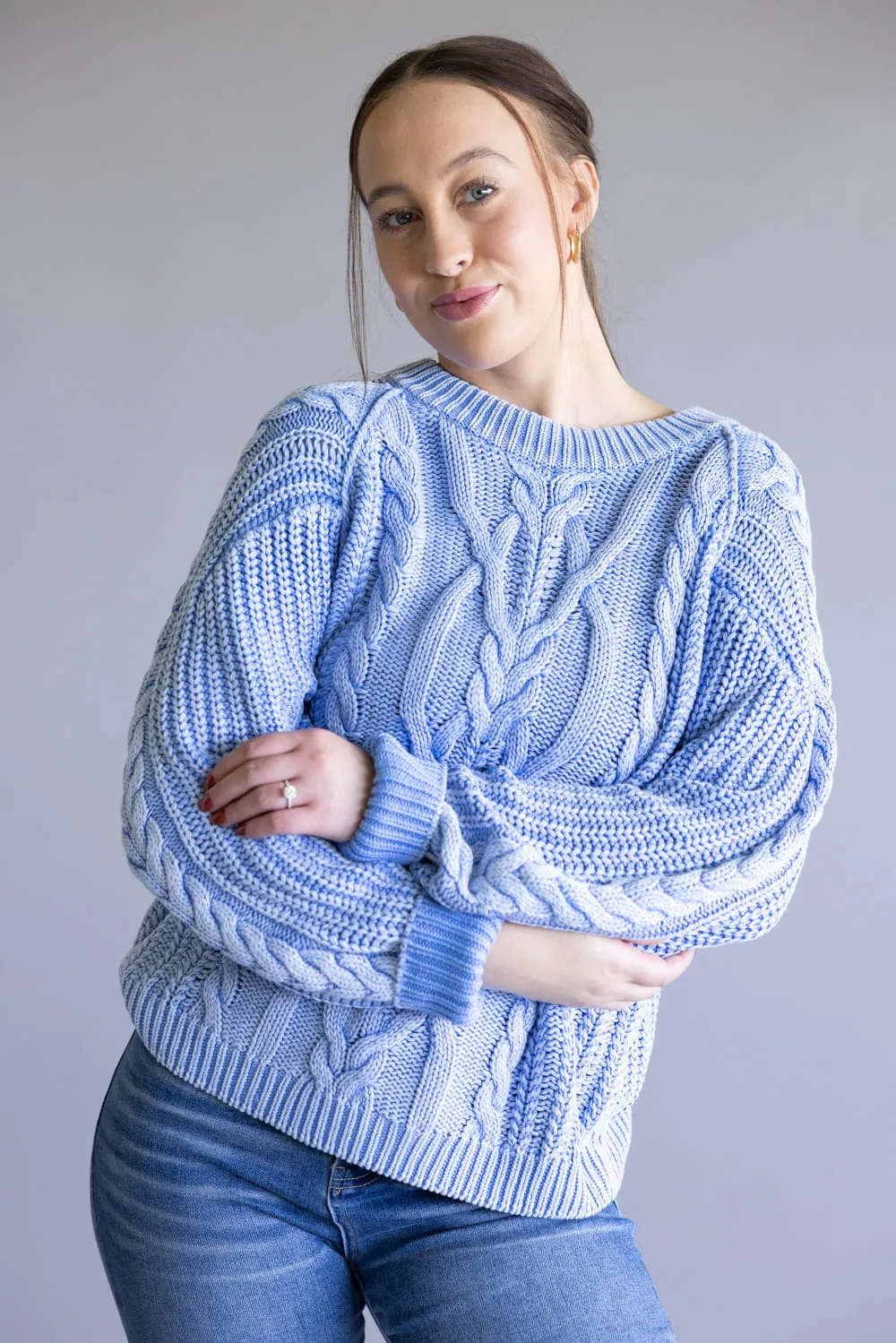 Free People Frankie Cable Sweater for Women in Della Robbia Blue | OB1790202-4021-DELLAROBBIABLUE sold by Glik’s product image thumbnail 5