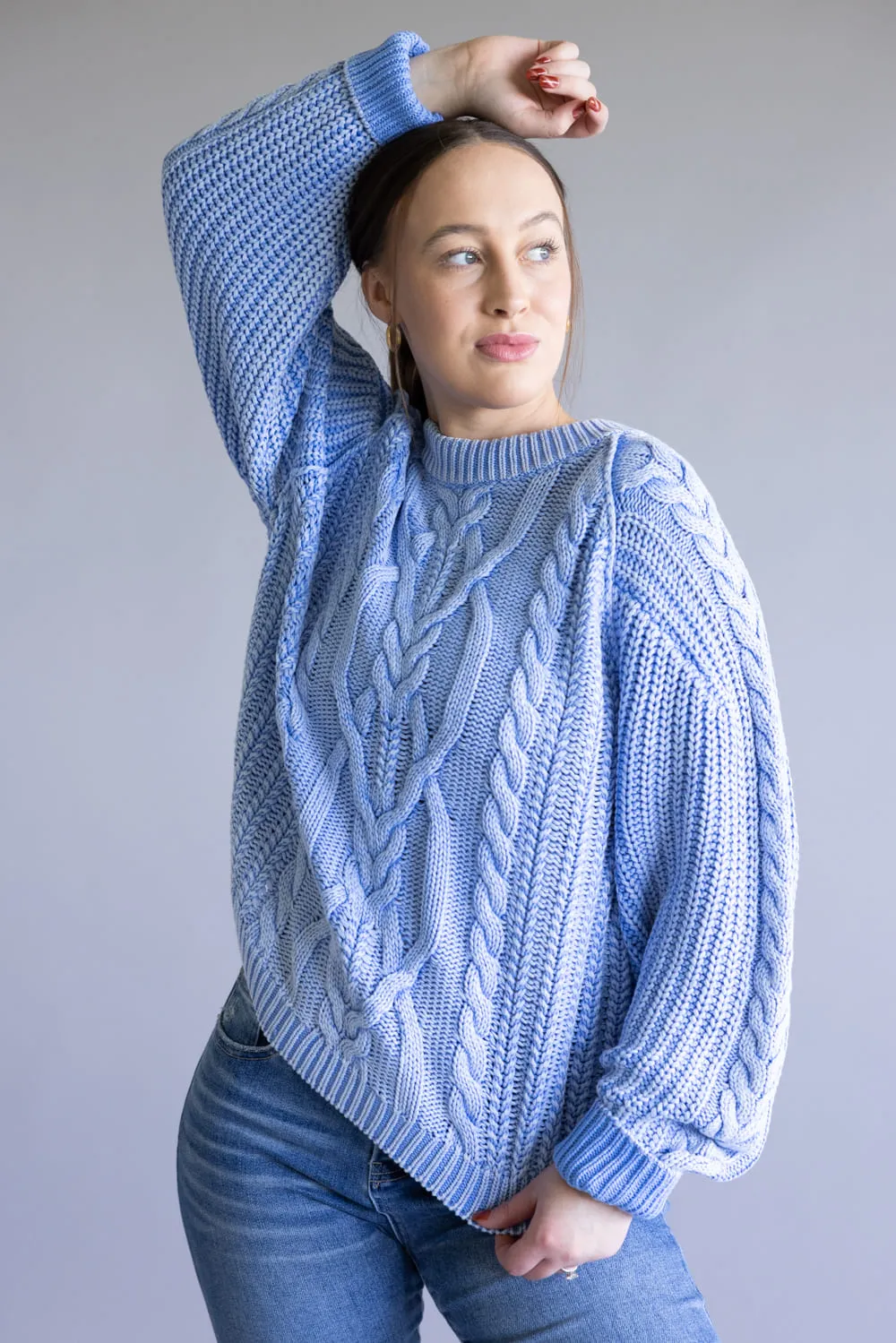 Free People Frankie Cable Sweater for Women in Della Robbia Blue | OB1790202-4021-DELLAROBBIABLUE sold by Glik’s product image thumbnail 2