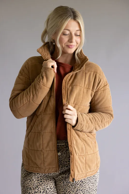 Garment Washed Quilted Jacket for Women in Brown | KDC-JKT-18-BRN sold by Glik’s