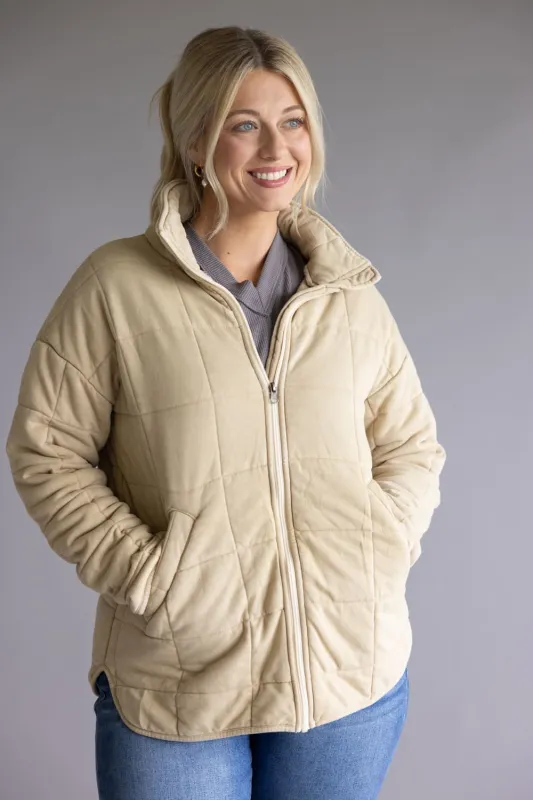 Garment Washed Quilted Jacket for Women in Beige | KDC-JKT-18-BGE sold by Glik’s