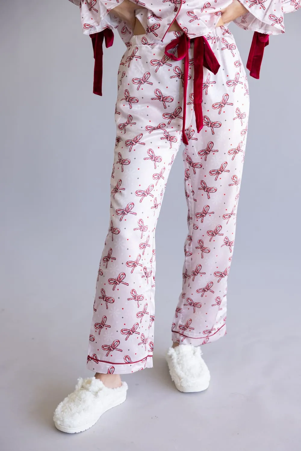 Simply Southern Candy Cane Bow Holiday Satin Pajama Set for Women in Pink | PP-0225-PJ-SET-LS-HLDY-PNBW sold by Glik’s product image thumbnail 4