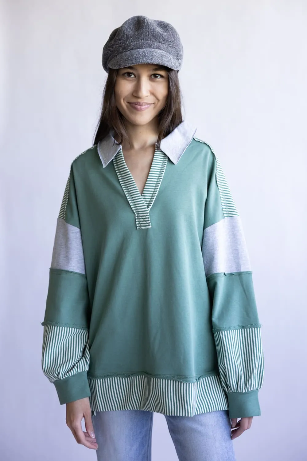 Colorblock Knit Shirt for Women in Sage | NT12321-SAGE sold by Glik’s product image thumbnail 2