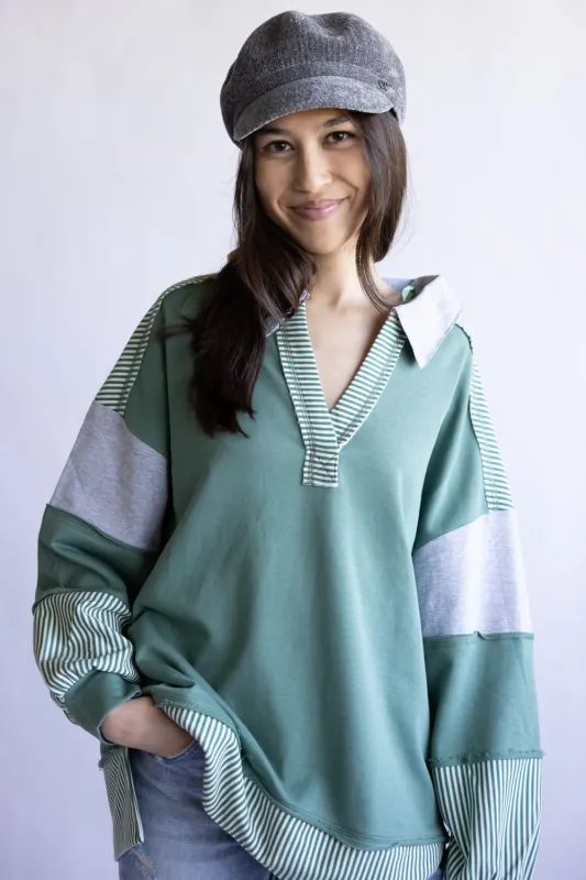 Colorblock Knit Shirt for Women in Sage | NT12321-SAGE made by Glik’s