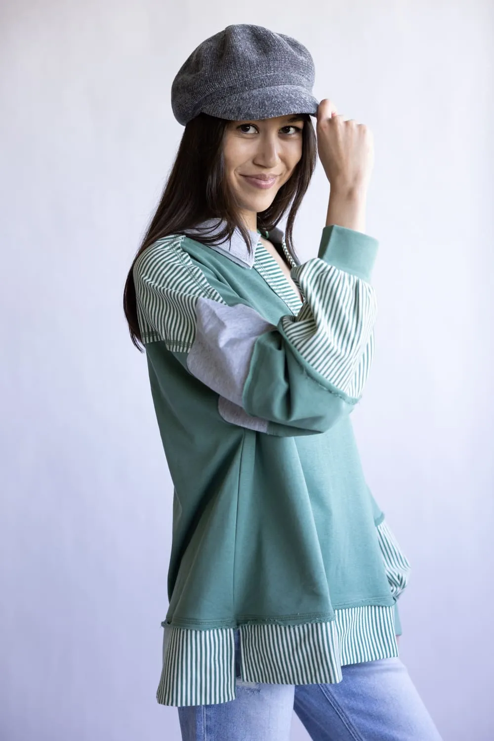 Colorblock Knit Shirt for Women in Sage | NT12321-SAGE sold by Glik’s product image thumbnail 4