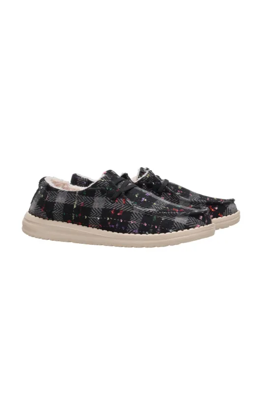 HEYDUDE Women’s Wendy Confetti Plaid Cozy Shoes in Black Multi | 44274-0C4 sold by Glik’s