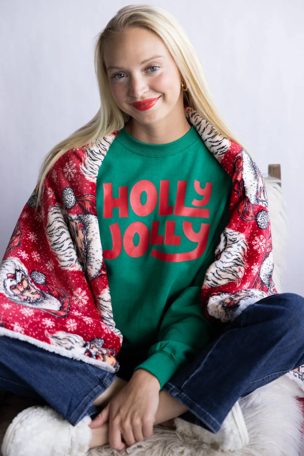 1897 Active Holly Jolly Print Fleece Sweatshirt for Women in Kelly Green | GT708-HOLLYJOLLY-KELLYGREEN sold by Glik’s
