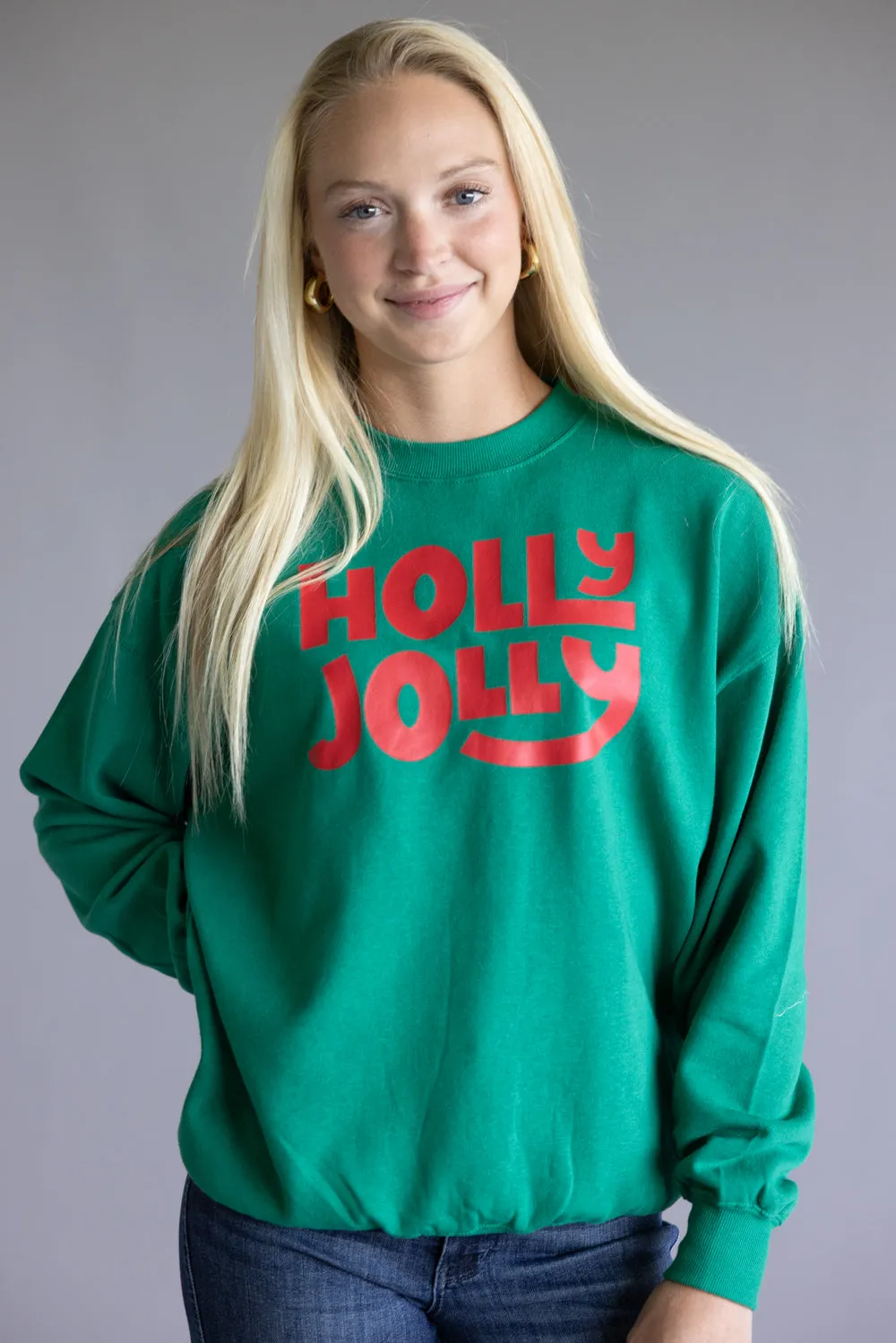 1897 Active Holly Jolly Print Fleece Sweatshirt for Women in Kelly Green | GT708-HOLLYJOLLY-KELLYGREEN sold by Glik’s product image thumbnail 3