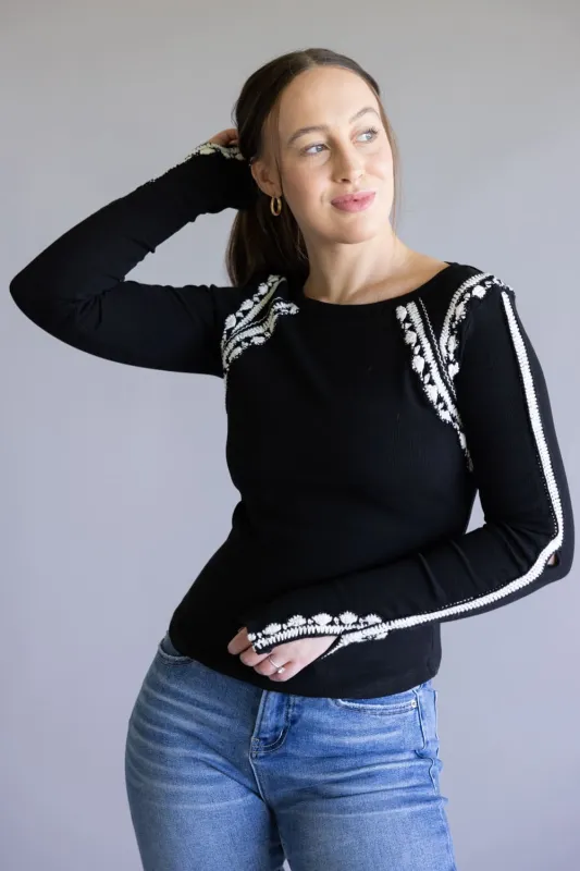 Free People Lost Love Long Sleeve Top for Women in Black | OB2113706-0098-BLACKCOMBO sold by Glik’s