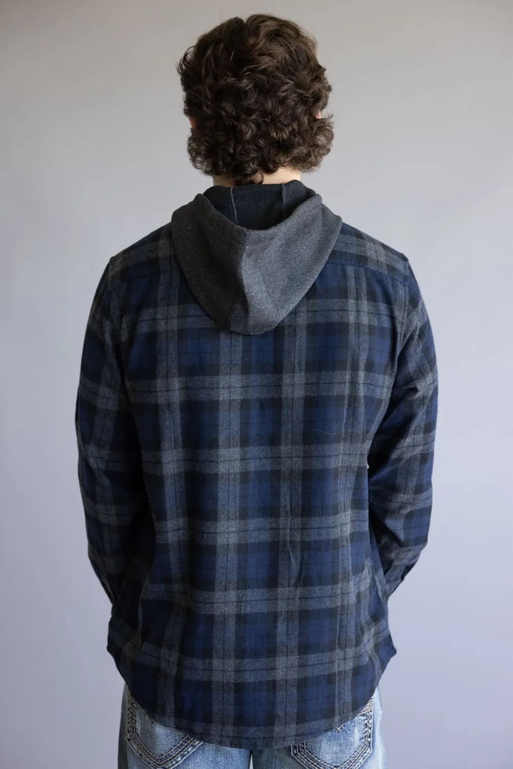 Hooded Plaid Flannel for Men in Navy Grey | TT8291GL-NAVYGREY sold by Glik’s product image thumbnail 3