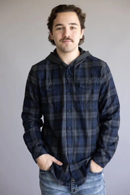 Hooded Plaid Flannel for Men in Navy Grey | TT8291GL-NAVYGREY sold by Glik’s