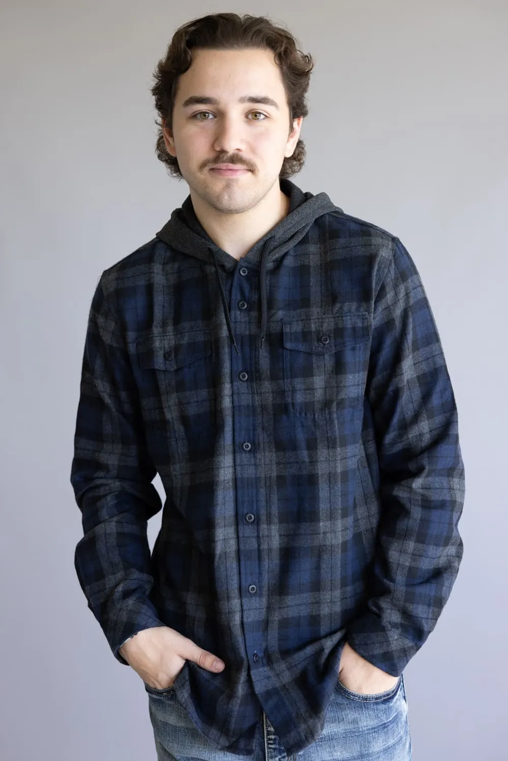 Hooded Plaid Flannel for Men in Navy Grey | TT8291GL-NAVYGREY sold by Glik’s product image thumbnail 4
