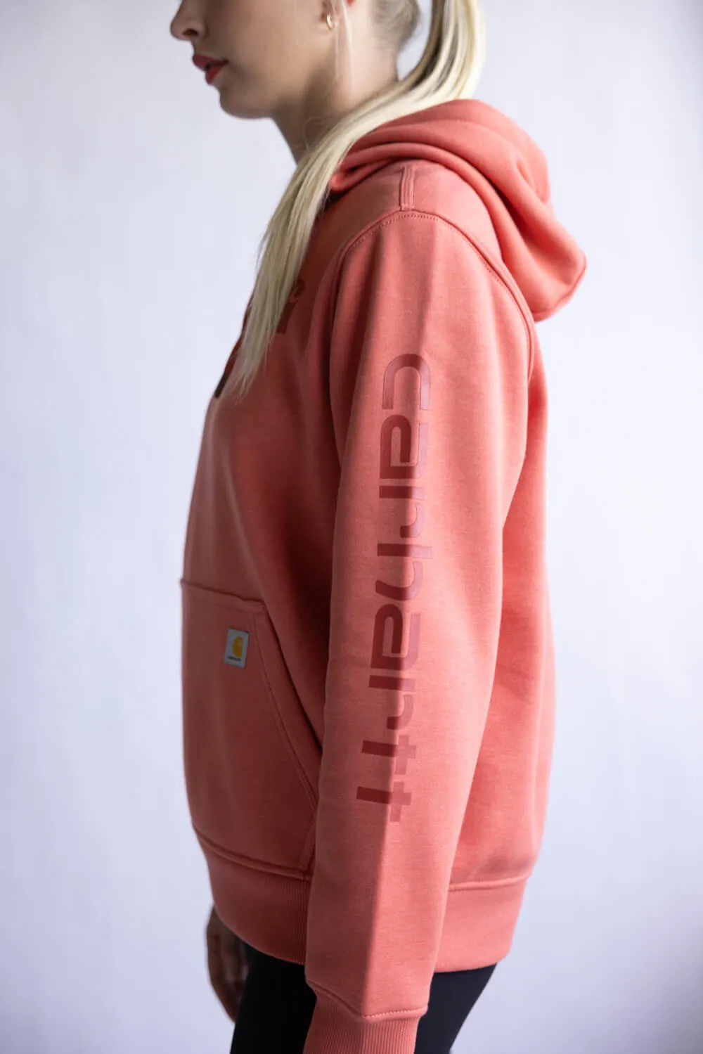 Carhartt Logo Sleeve Midweight Hoodie for Women in Dusty Cedar | 102791-RD0 sold by Glik’s product image thumbnail 4