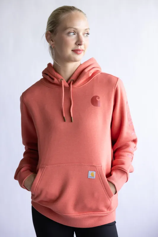 Carhartt Logo Sleeve Midweight Hoodie for Women in Dusty Cedar | 102791-RD0 sold by Glik’s
