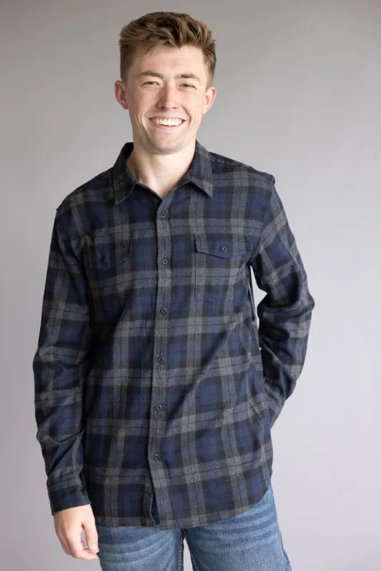 Plaid Flannel Shirt for Men in Navy Grey | TT8281GL-NAVYGREY sold by Glik’s