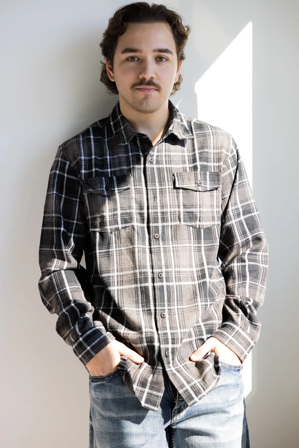 Plaid Flannel Shirt for Men in Black Brown | TT8281GL-BLACKBROWN sold by Glik’s