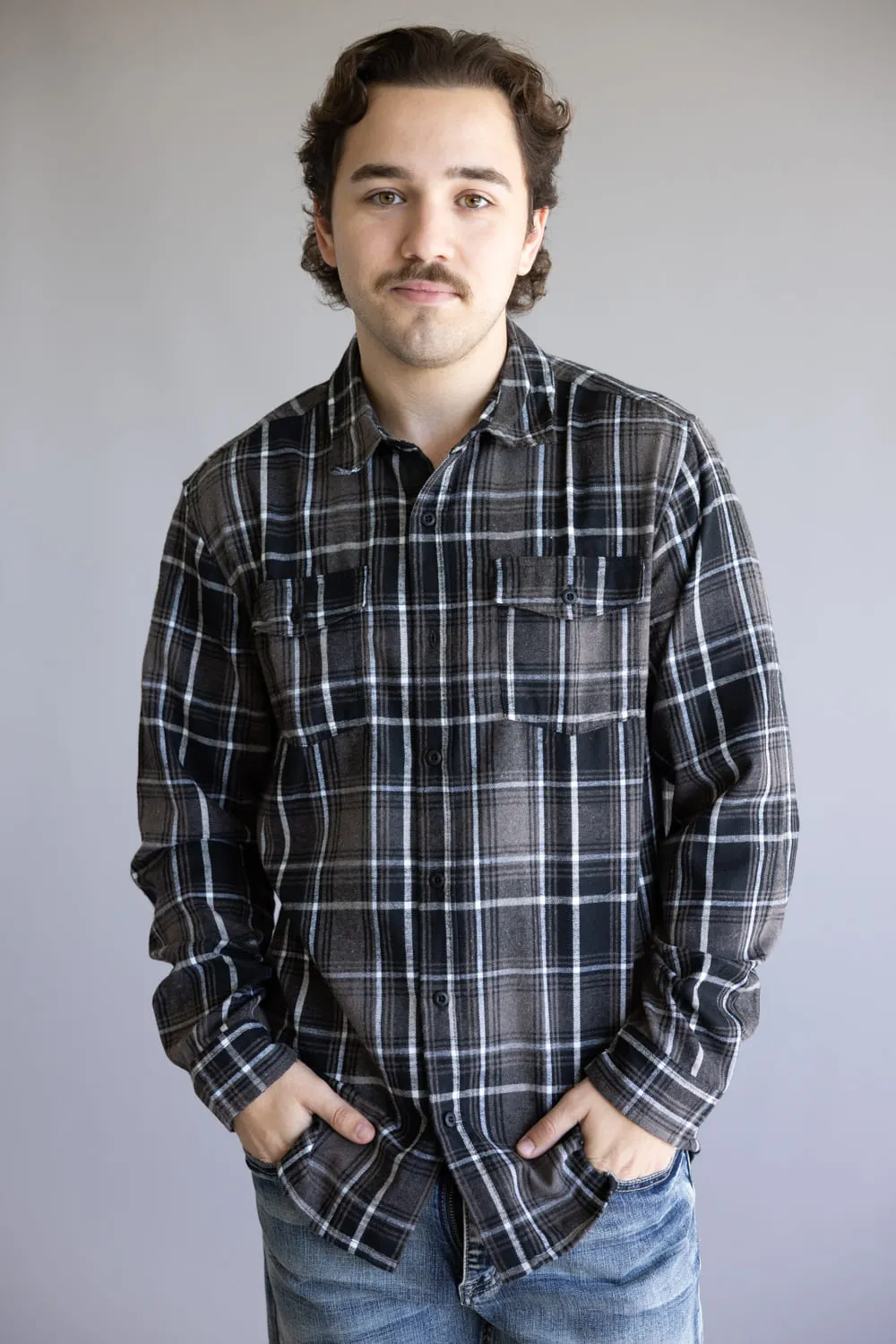 Plaid Flannel Shirt for Men in Black Brown | TT8281GL-BLACKBROWN sold by Glik’s product image thumbnail 2