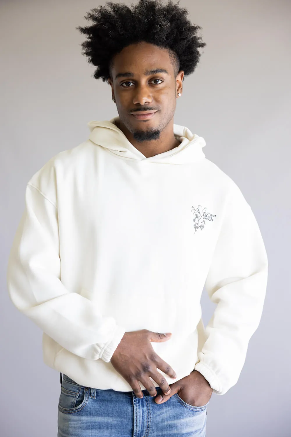 Denim & Flower Flower Patch Hoodie for Men in Off White | CSWS-C545 sold by Glik’s