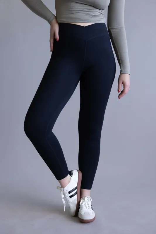 Mono B Venice Crossover Waist Leggings for Women in Black | BP624-BLACK sold by Glik’s