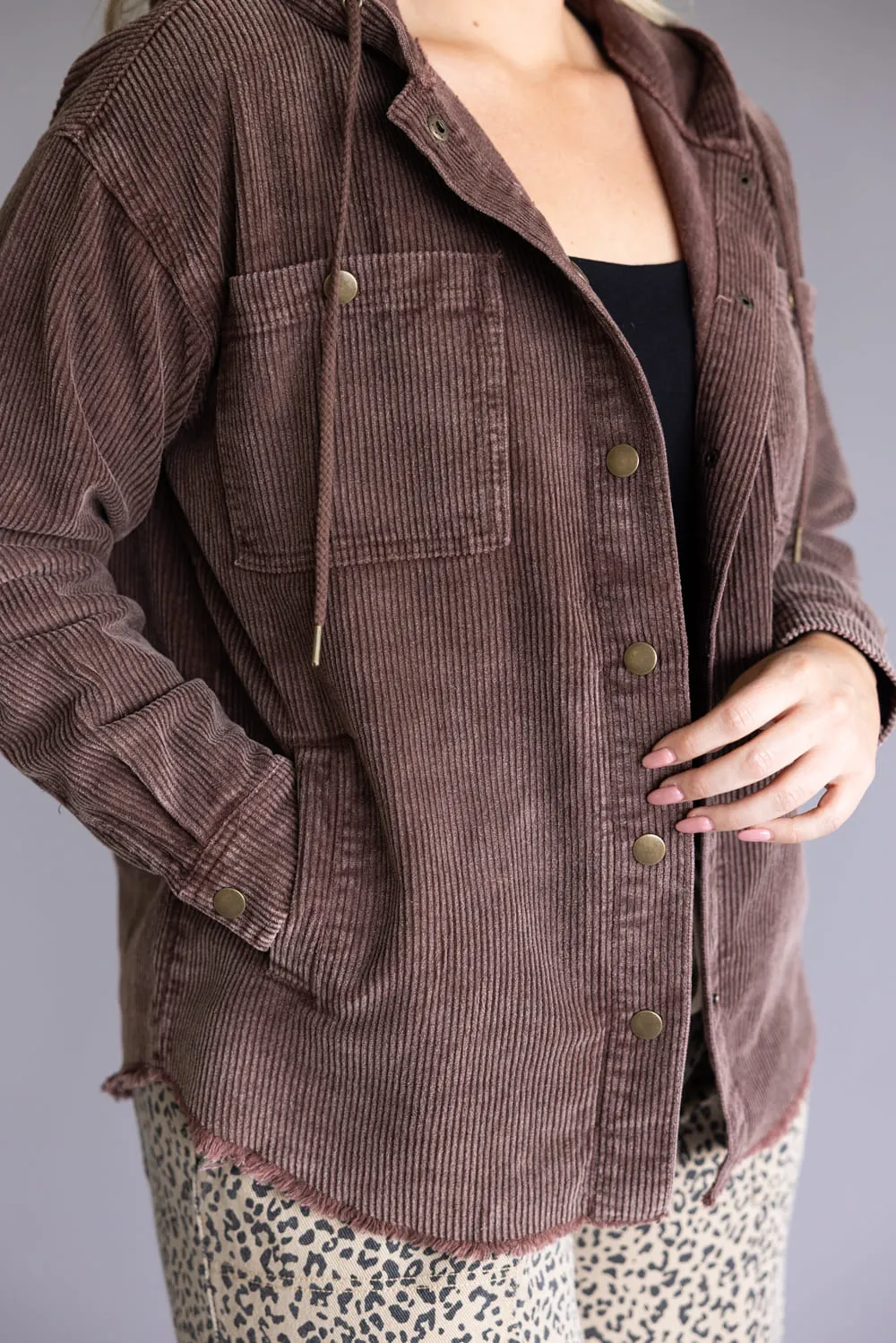 Corduroy Hooded Shacket for Women in Brown | OT35940-BROWN sold by Glik’s product image thumbnail 3