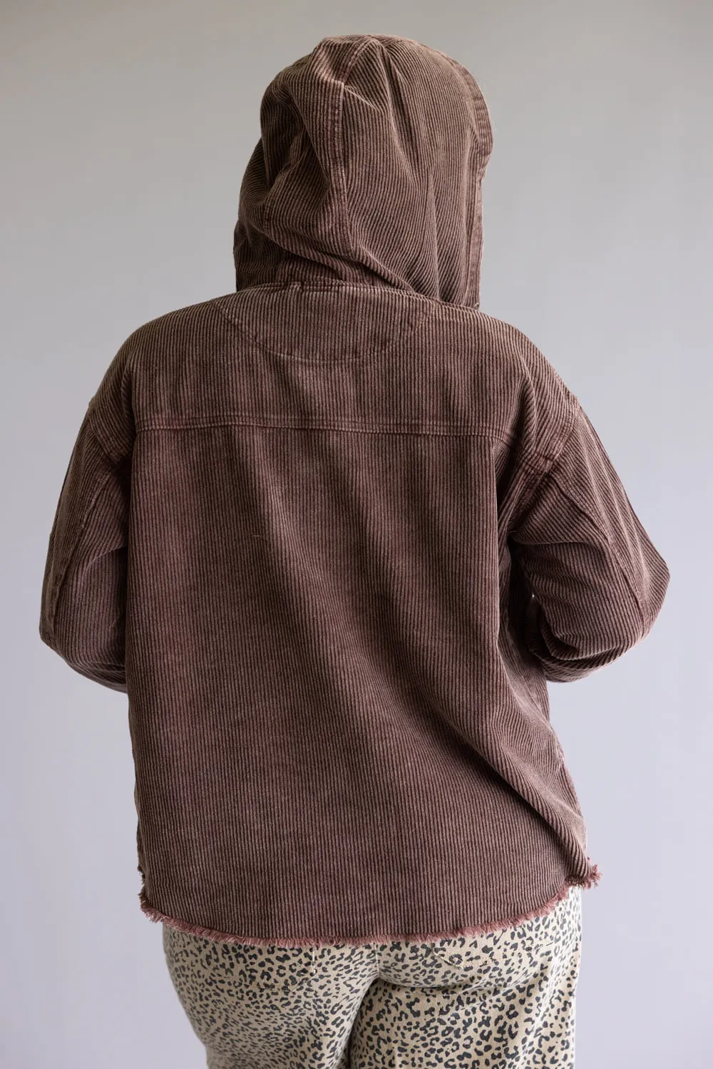 Corduroy Hooded Shacket for Women in Brown | OT35940-BROWN sold by Glik’s product image thumbnail 5