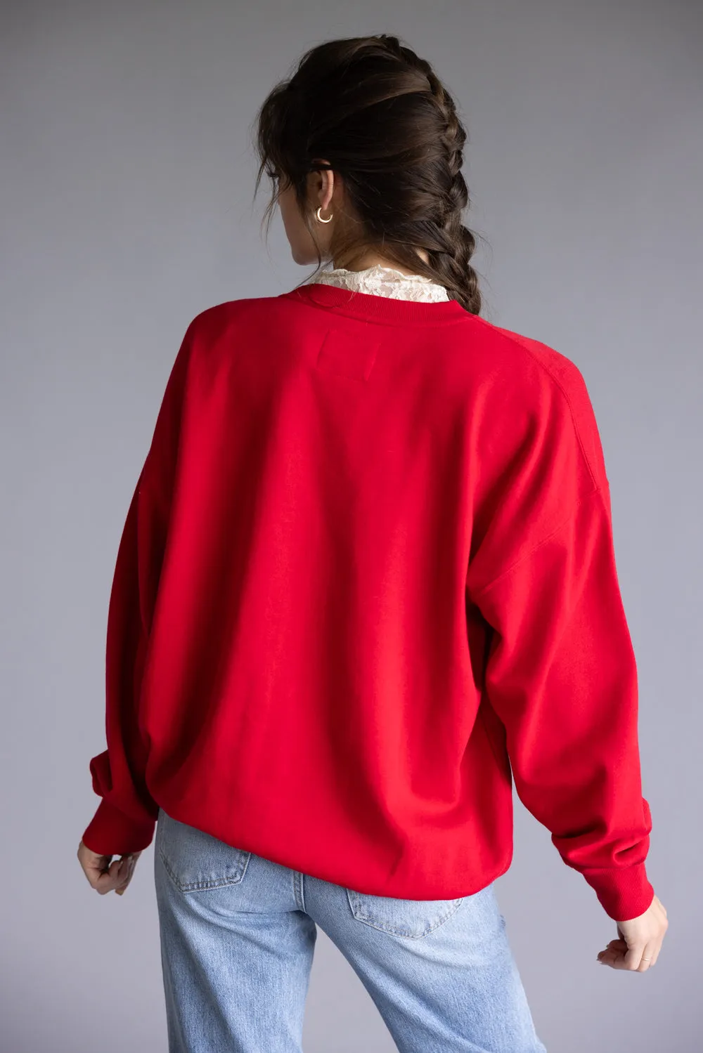 1897 Active More Joy Embroidered Fleece Sweatshirt for Women in Red | GT402-RED sold by Glik’s product image thumbnail 4