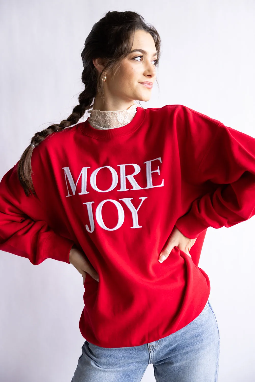 1897 Active More Joy Embroidered Fleece Sweatshirt for Women in Red | GT402-RED sold by Glik’s