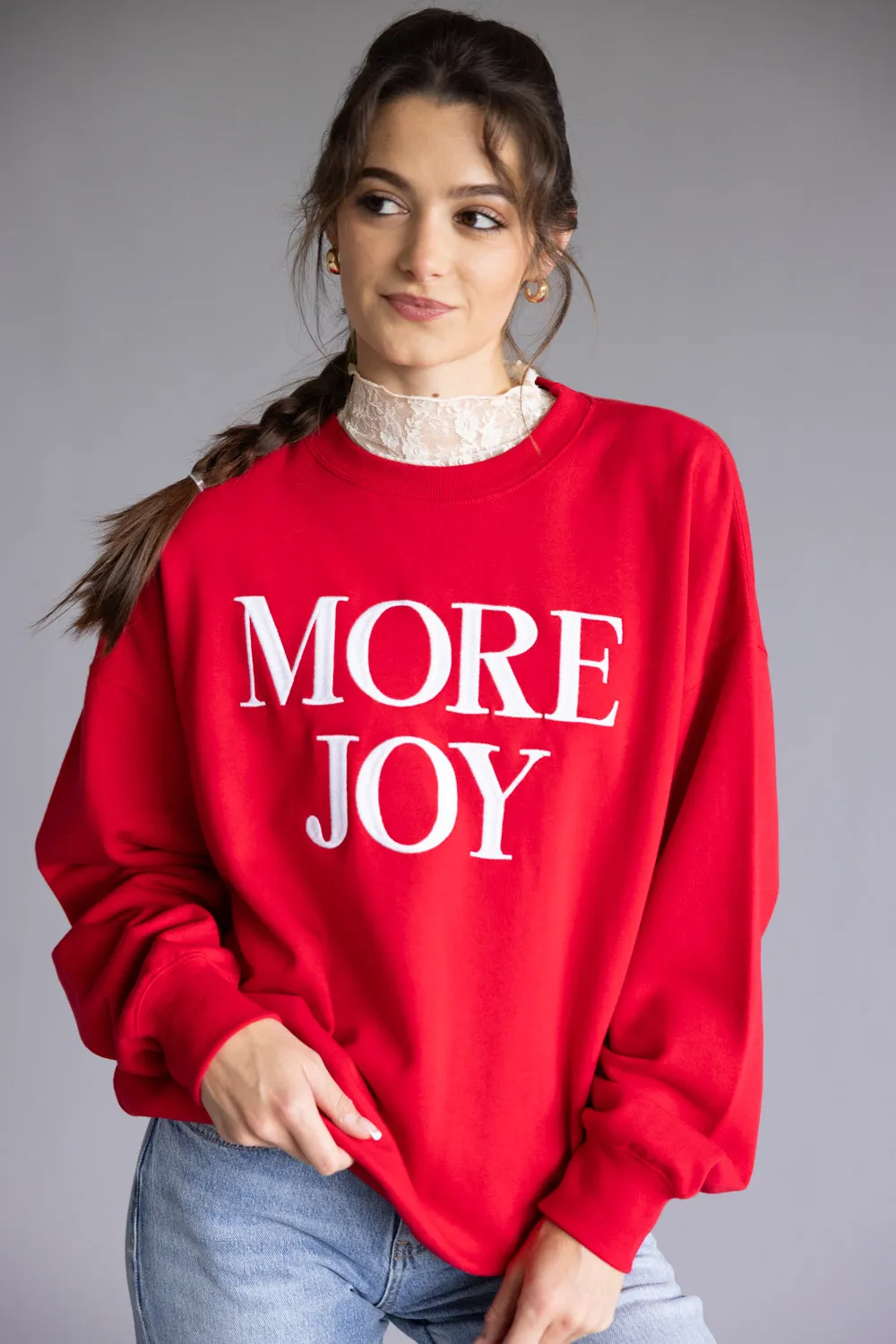 1897 Active More Joy Embroidered Fleece Sweatshirt for Women in Red | GT402-RED sold by Glik’s product image thumbnail 3