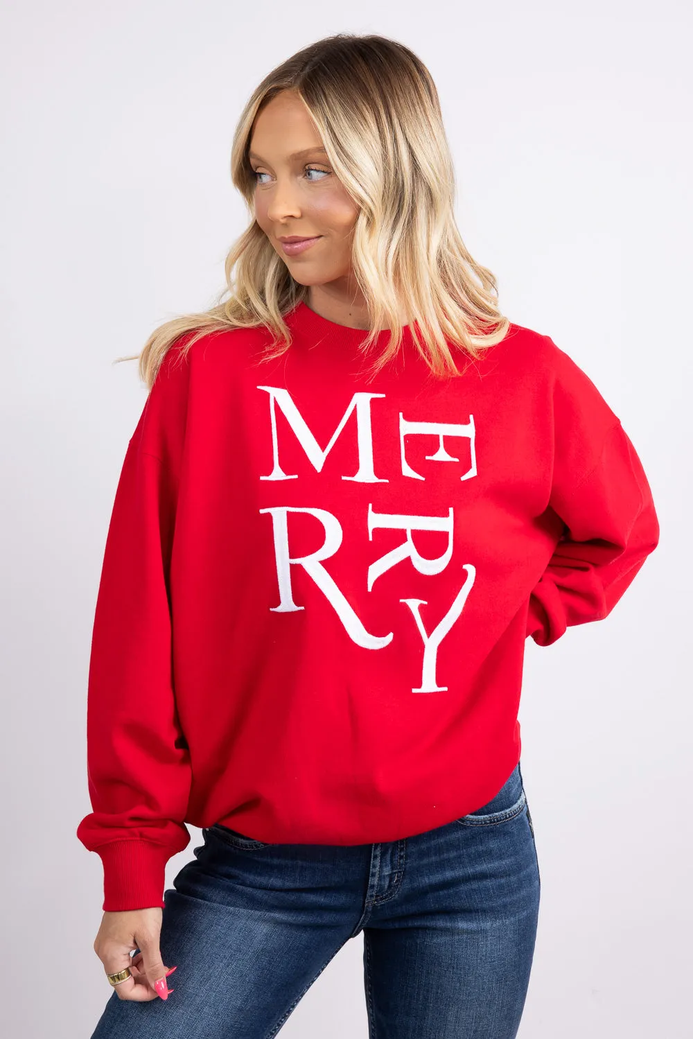 1897 Active Merry Stack Embroidered Fleece Sweatshirt for Women in Red | GT406-MERRY-RED sold by Glik’s product image thumbnail 5