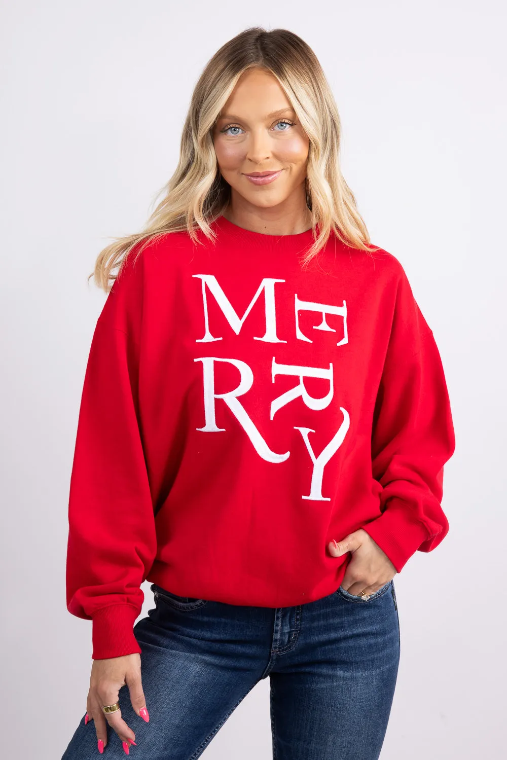 1897 Active Merry Stack Embroidered Fleece Sweatshirt for Women in Red | GT406-MERRY-RED sold by Glik’s product image thumbnail 3