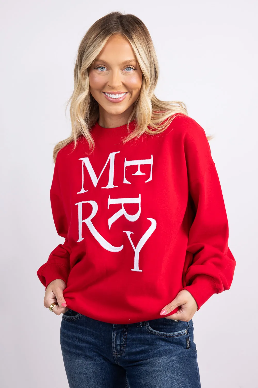 1897 Active Merry Stack Embroidered Fleece Sweatshirt for Women in Red | GT406-MERRY-RED sold by Glik’s product image thumbnail 4