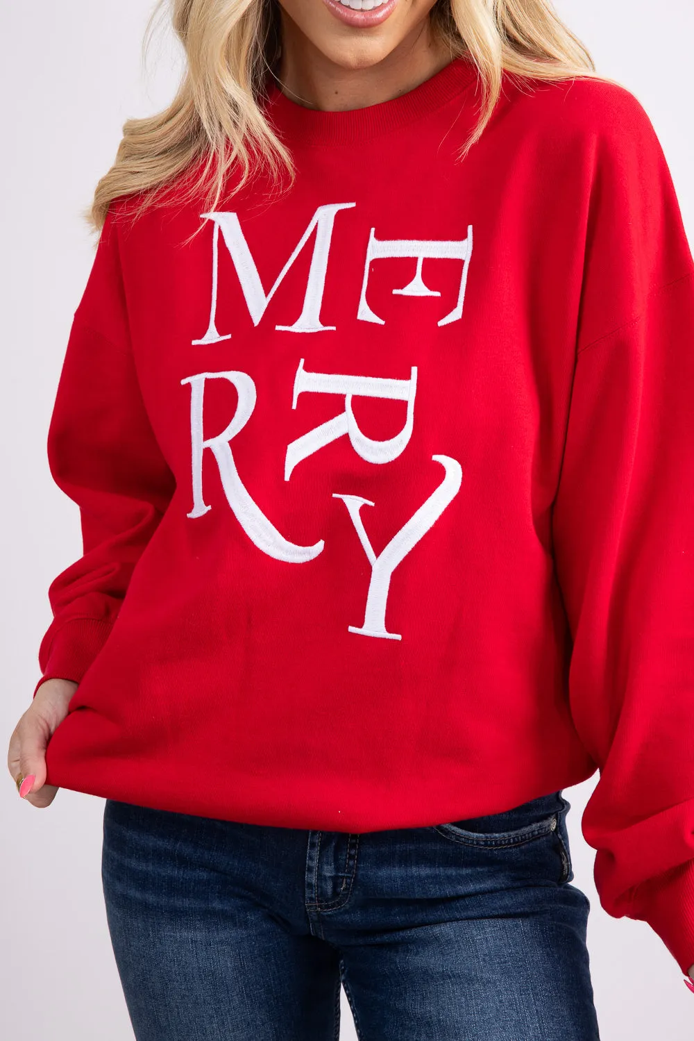 1897 Active Merry Stack Embroidered Fleece Sweatshirt for Women in Red | GT406-MERRY-RED sold by Glik’s product image thumbnail 2