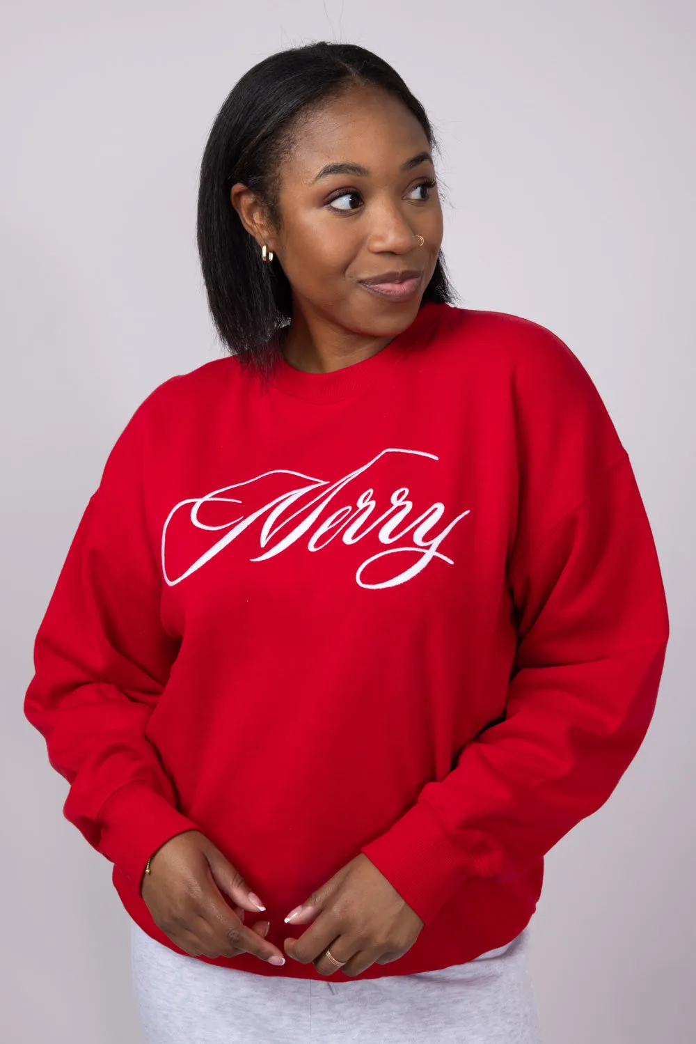 1897 Active Merry Script Embroidered Fleece Sweatshirt for Women in Red | GT049-MERRY-RED sold by Glik’s product image thumbnail 4