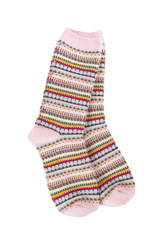 Worlds Softest Boho Stripe Crew Socks for Women in Pink | 76414 sold by Glik’s