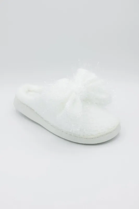 3D Bow Slippers for Women in White | GS1412401-WHITE sold by Glik’s