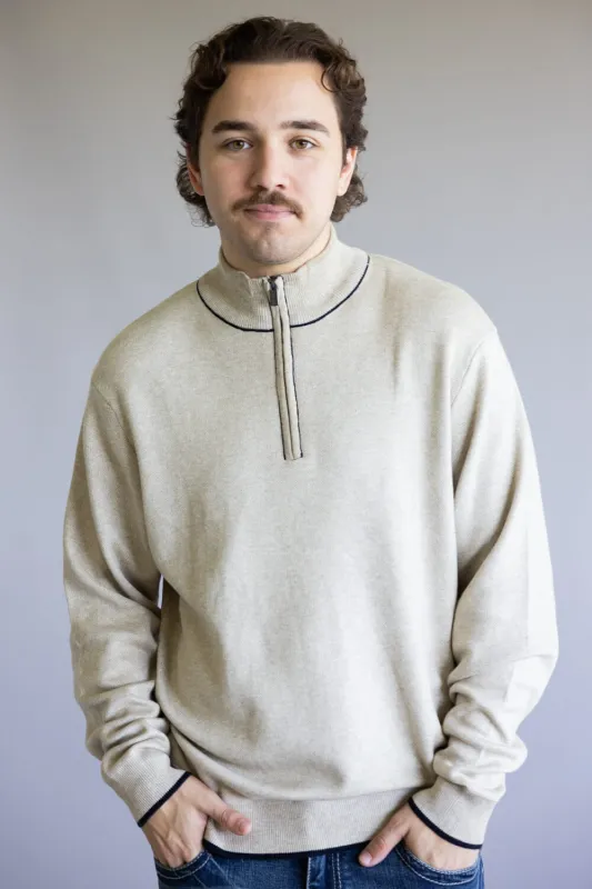 Quarter Zip Sweater for Men in Oatmeal Heather | 10067-OATMEAL HEATHER sold by Glik’s
